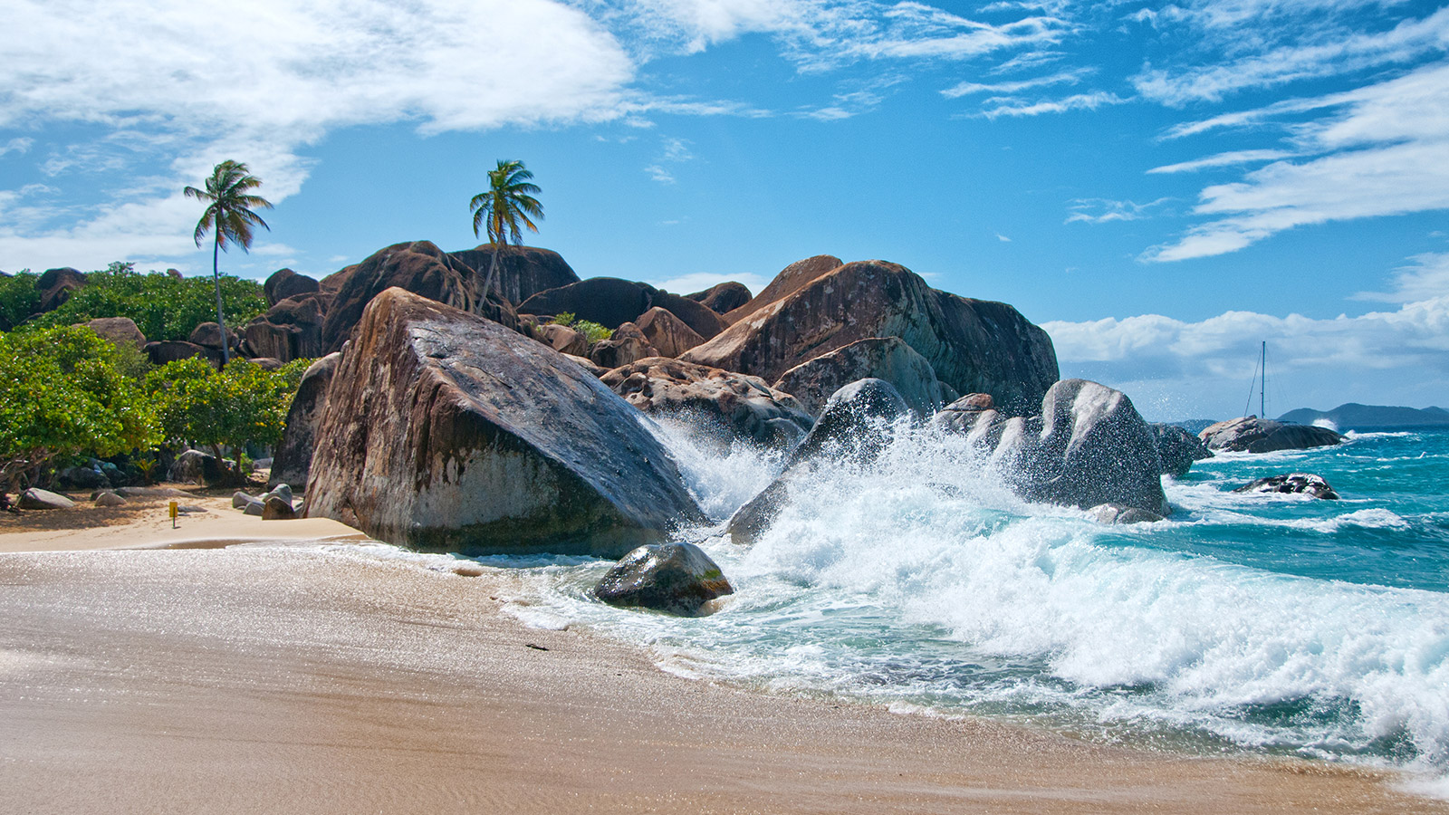 British Virgin Island beach with waves coming ashore 