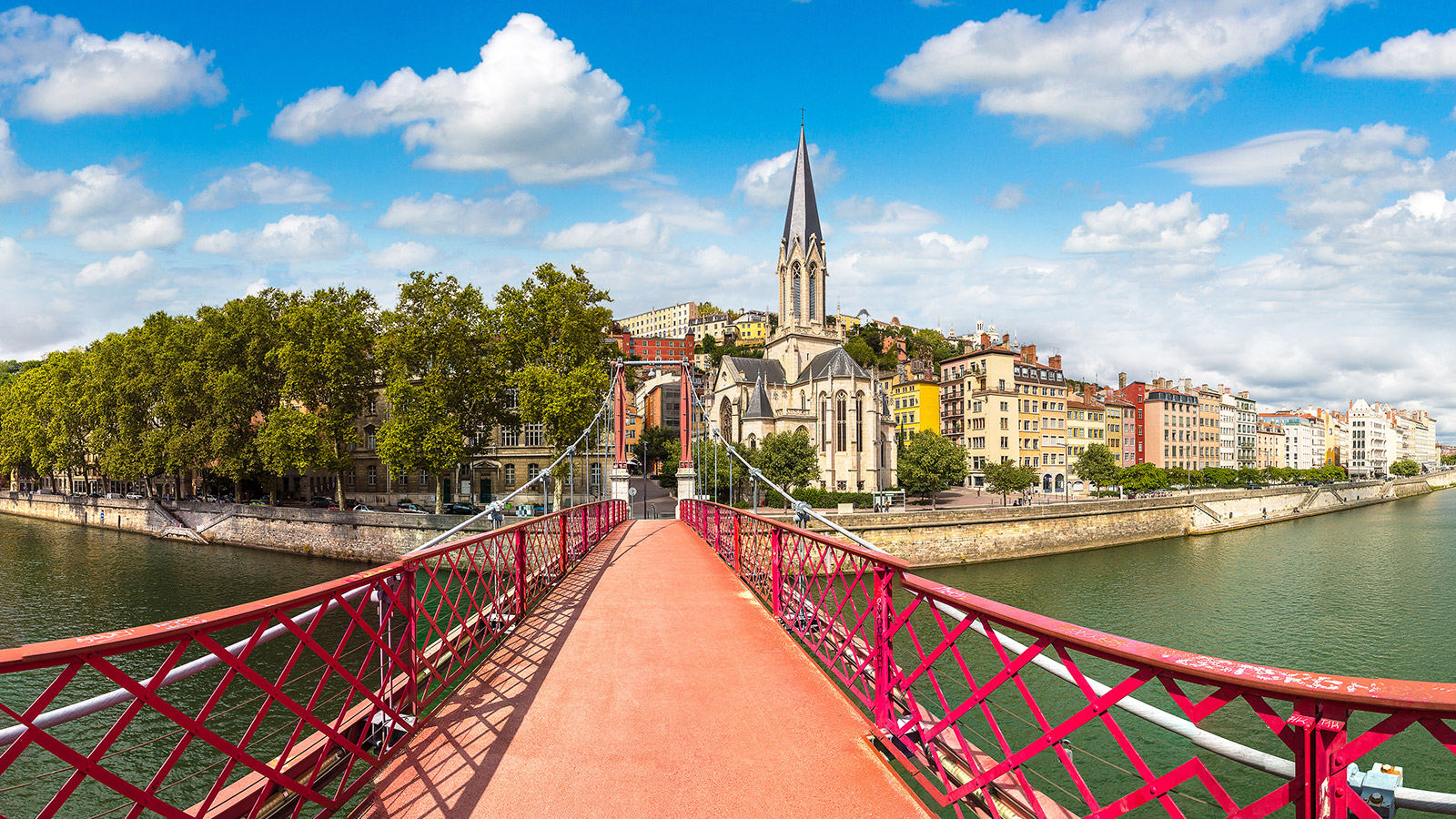 Lyon bridge with bright sky