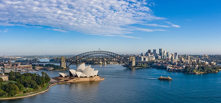 Wide panoramic view of the beautiful city of Sydney, Australia