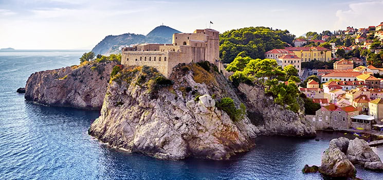General view of Dubrovnik - Fortresses Lovrijenac and Bokar seen in distance