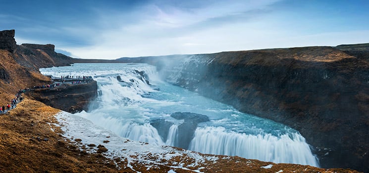 Stunning Gullfoss Falls waterfall in Iceland on a Golden circle route