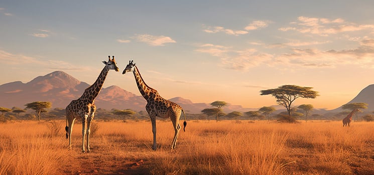 giraffes grazing in the african savannah